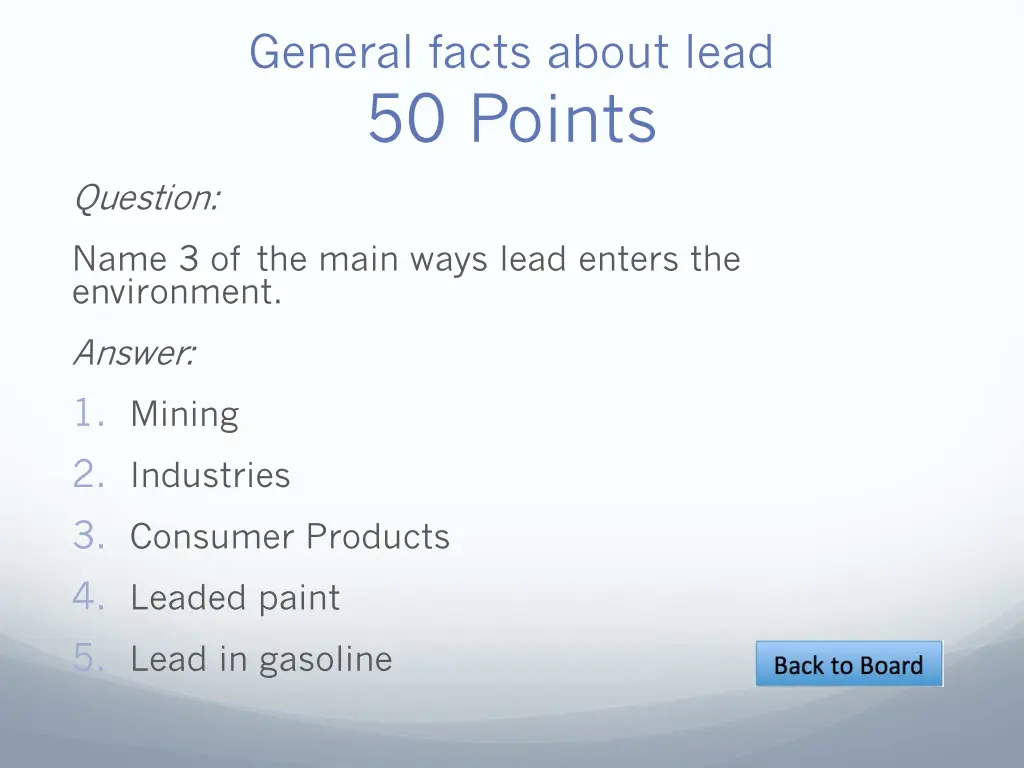 general facts about lead 50 points