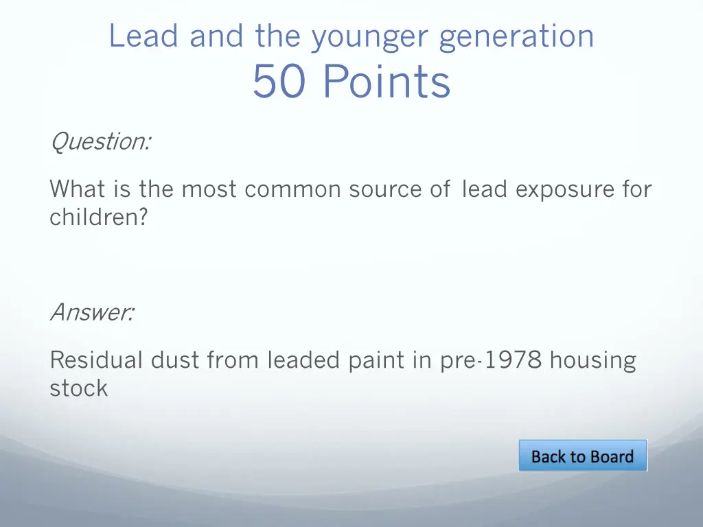 lead and the younger generation 50 points