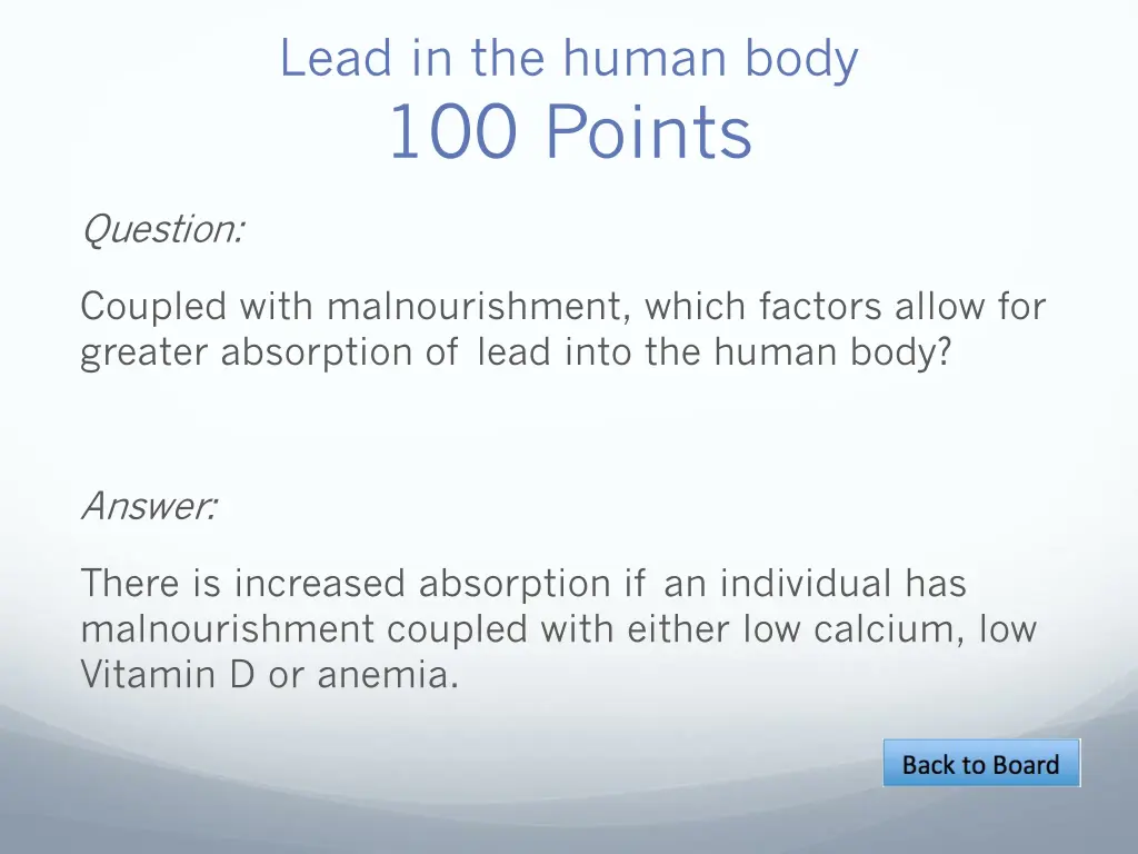 lead in the human body 100 points