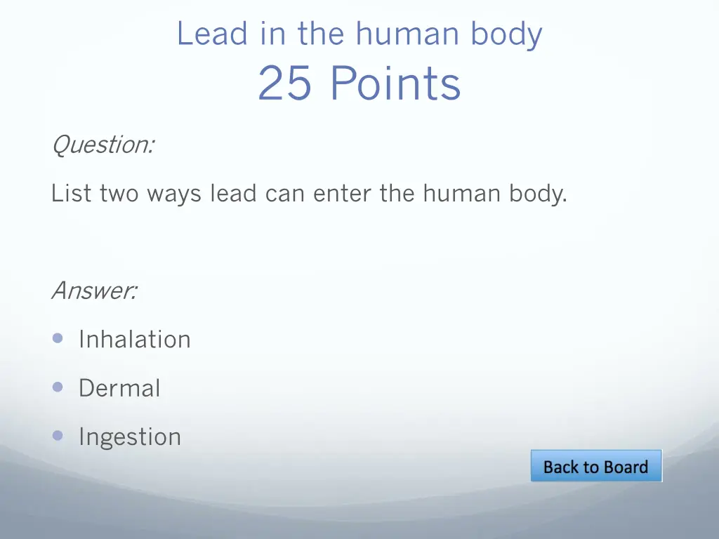lead in the human body 25 points