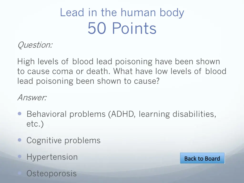 lead in the human body 50 points