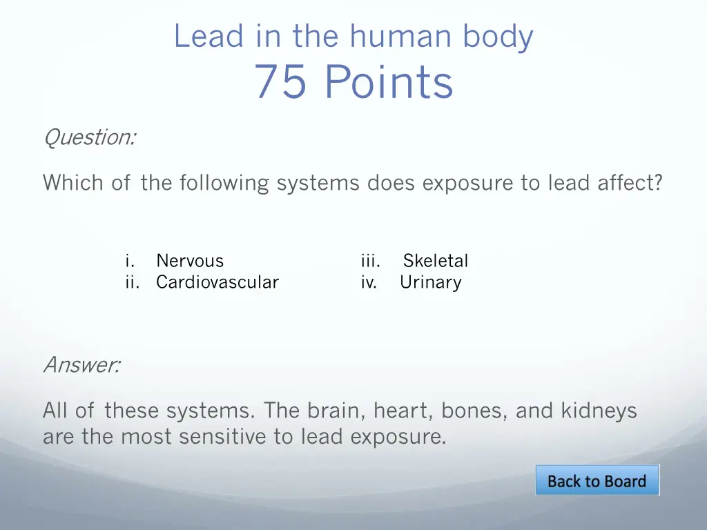 lead in the human body 75 points