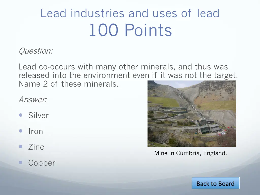 lead industries and uses of lead 100 points