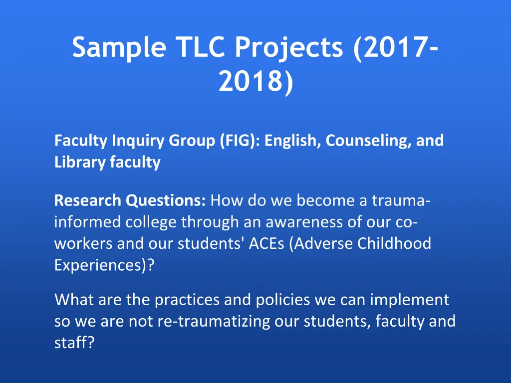 sample tlc projects 2017 2018