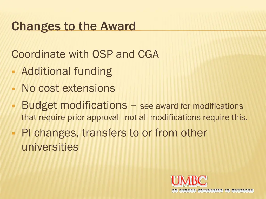 changes to the award