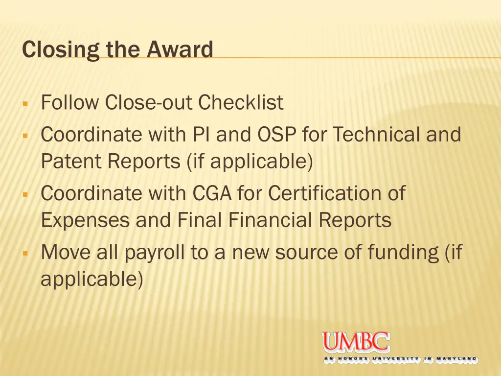 closing the award