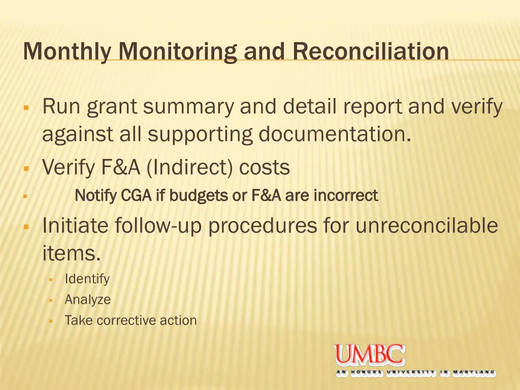 monthly monitoring and reconciliation
