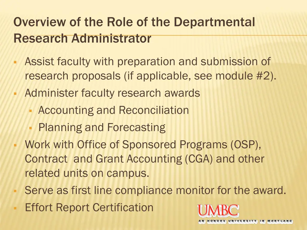 overview of the role of the departmental research