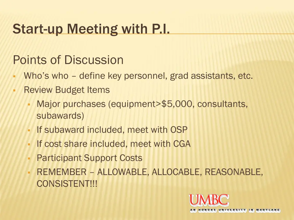start up meeting with p i