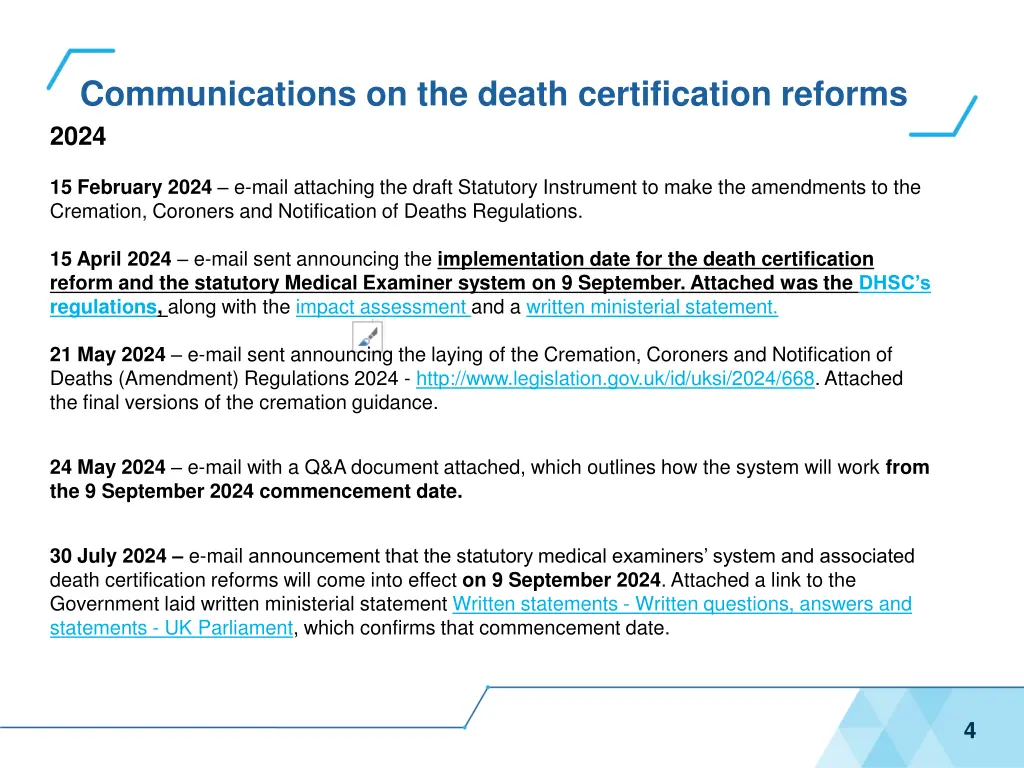 communications on the death certification reforms 1