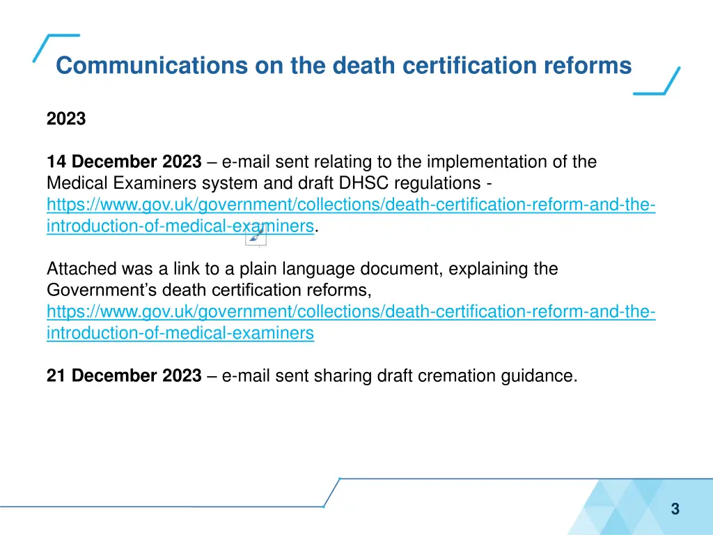 communications on the death certification reforms