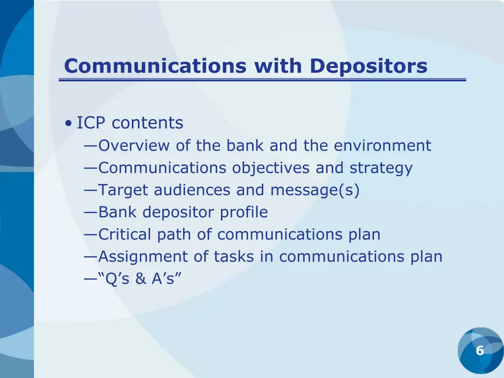communications with depositors 4