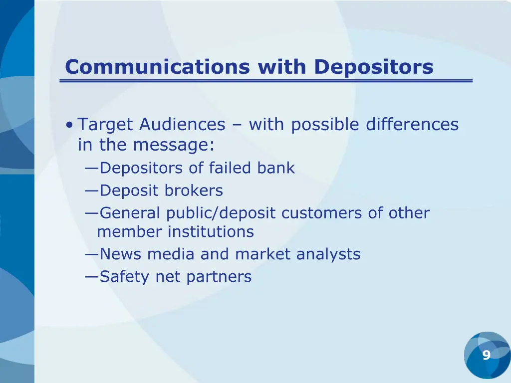 communications with depositors 7