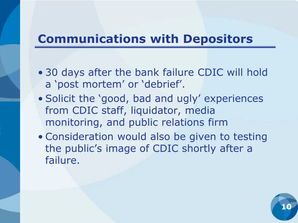 communications with depositors 8