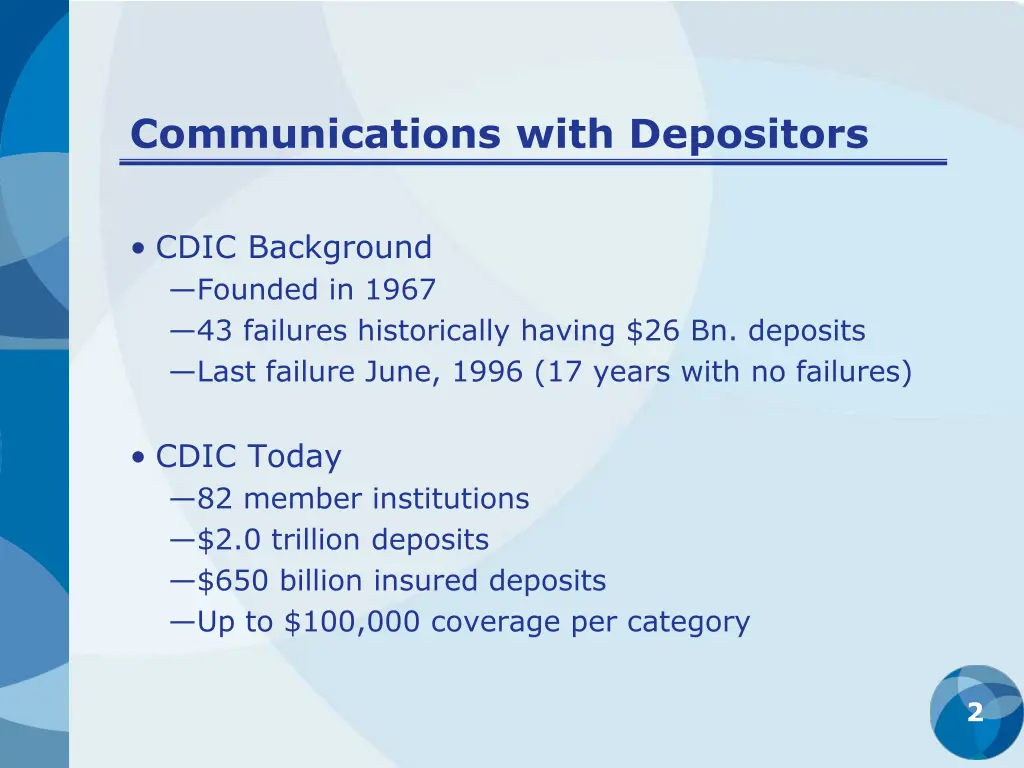 communications with depositors