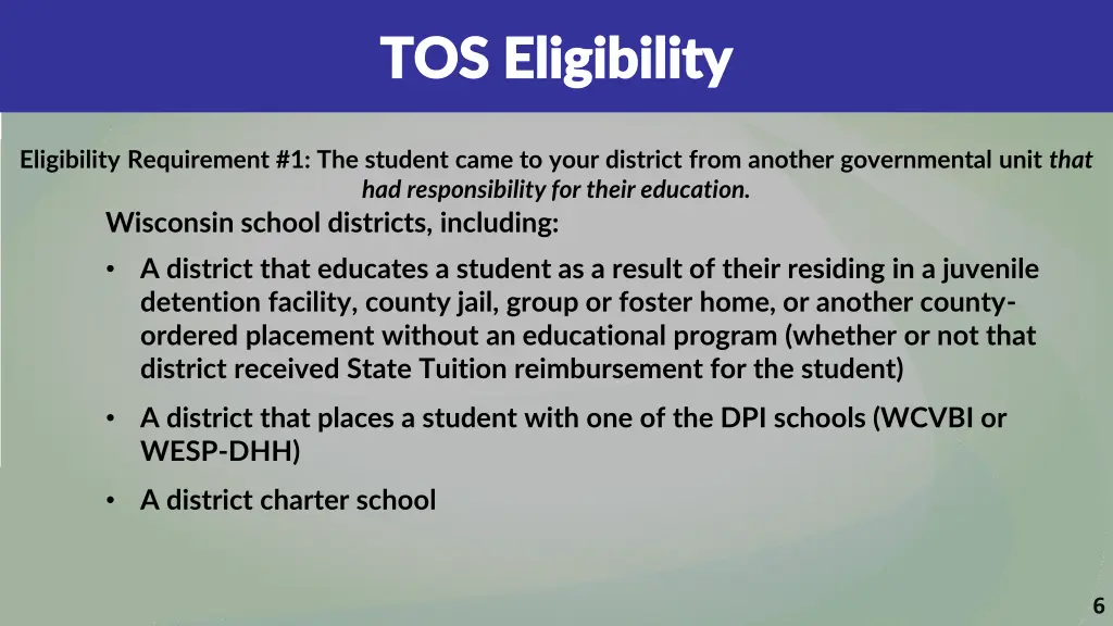tos eligibility tos eligibility