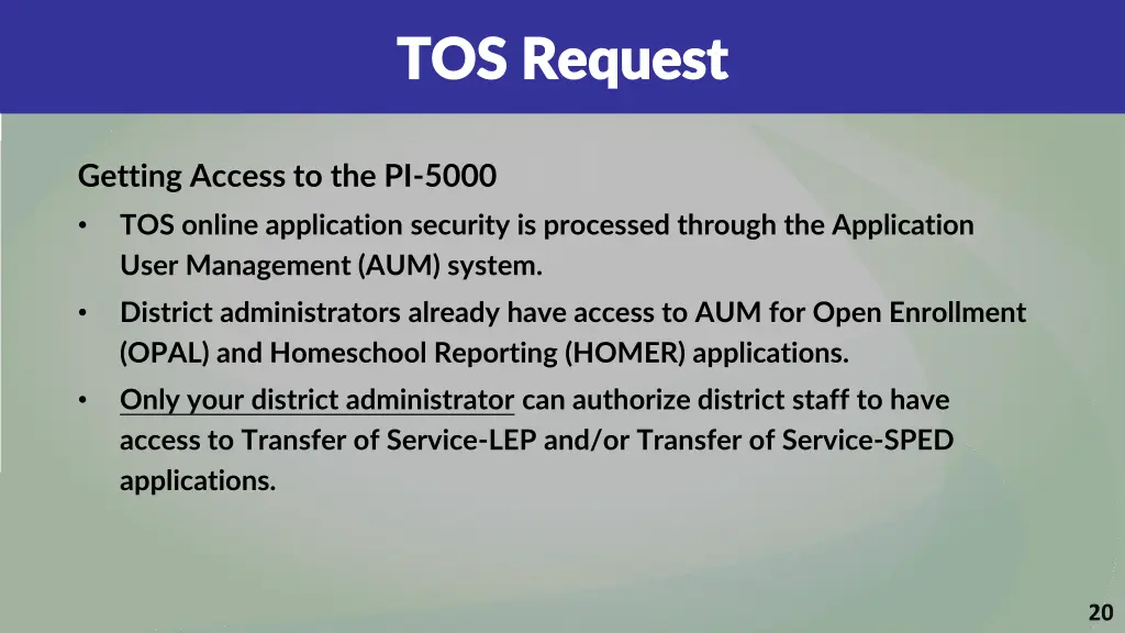 tos request tos request