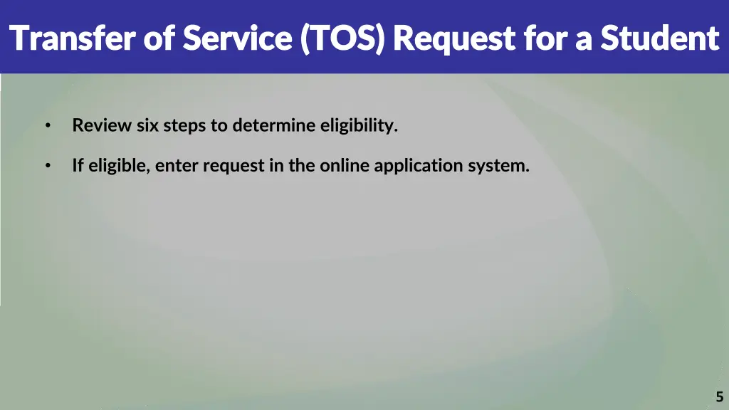 transfer of service tos request for a student