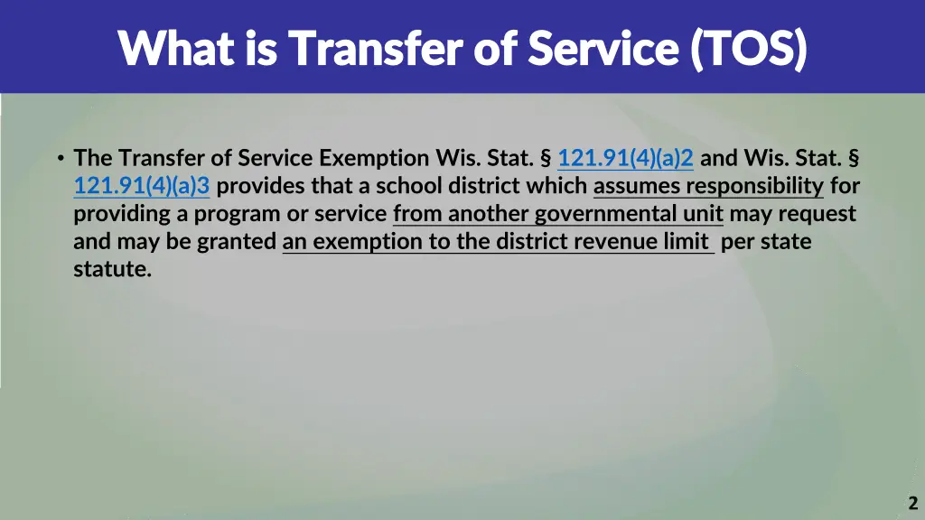what is transfer of service tos what is transfer