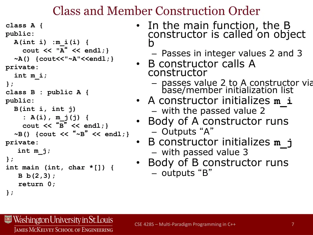 class and member construction order in the main