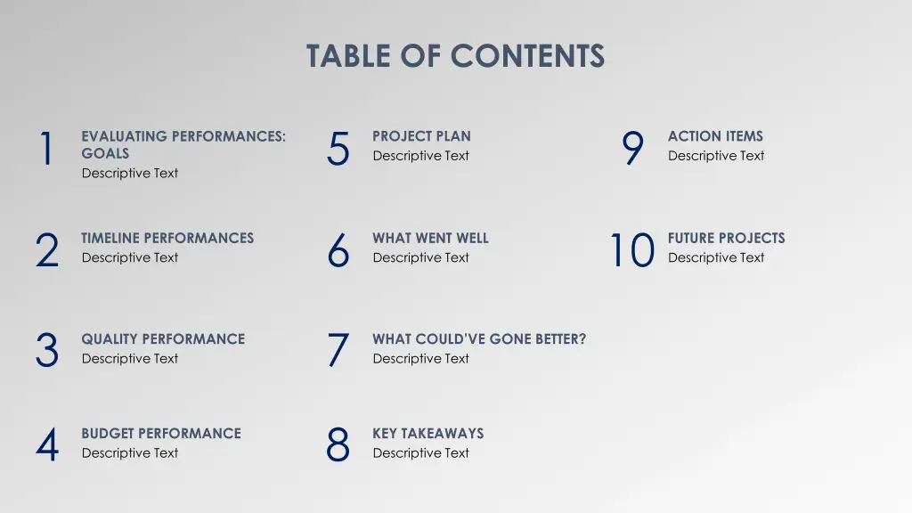 table of contents
