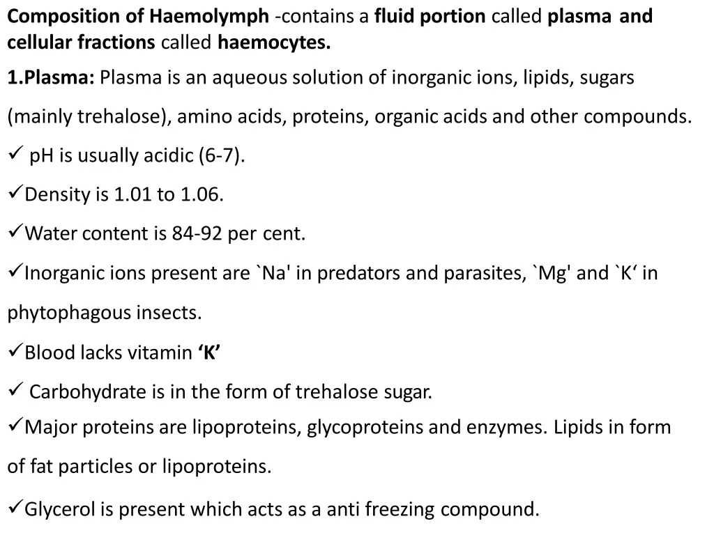 composition of haemolymph contains a fluid