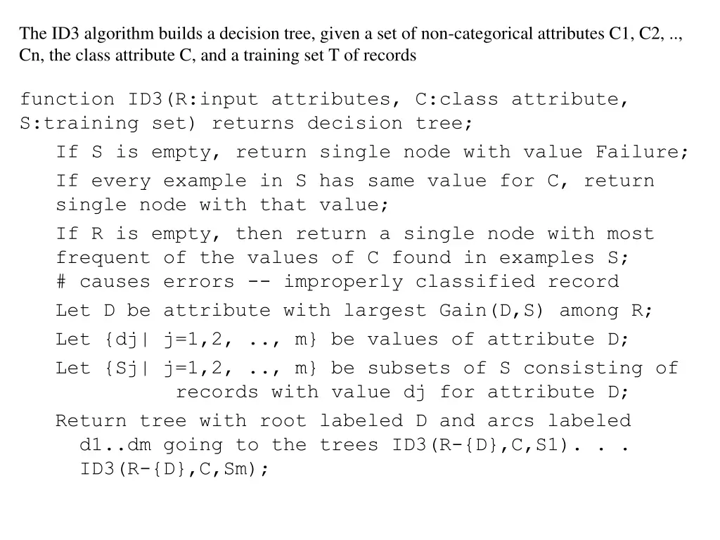 the id3 algorithm builds a decision tree given
