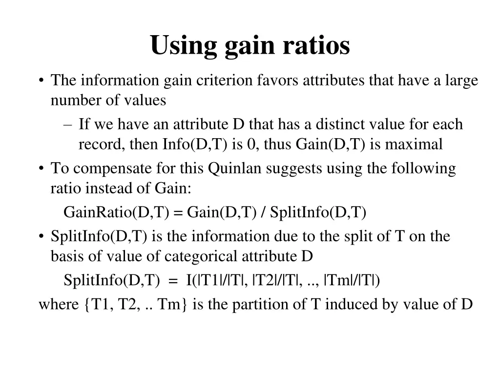 using gain ratios