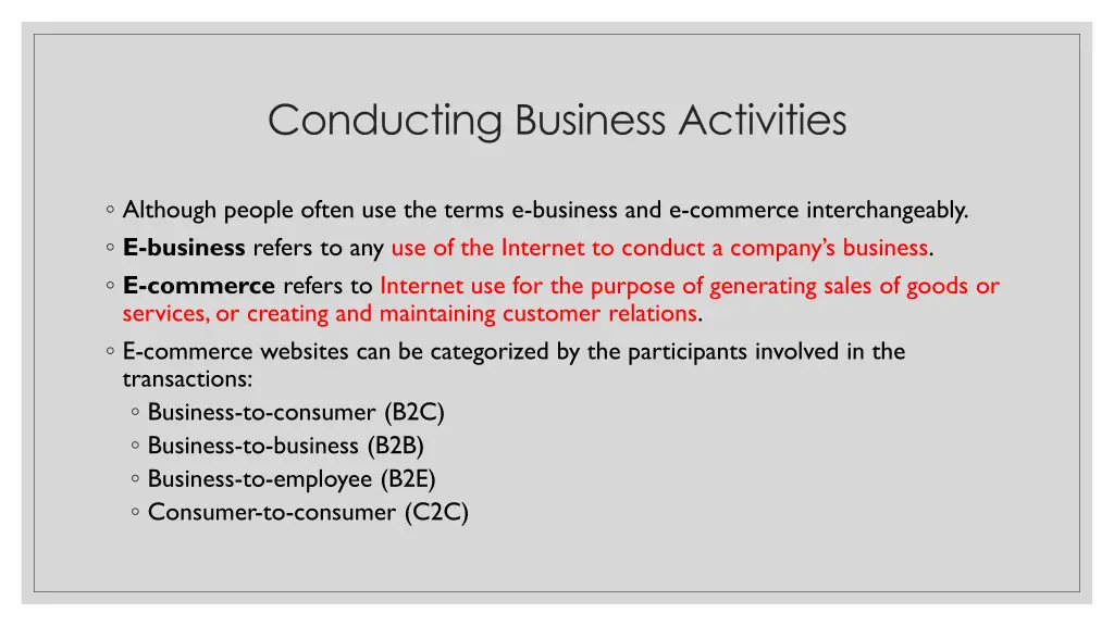 conducting business activities