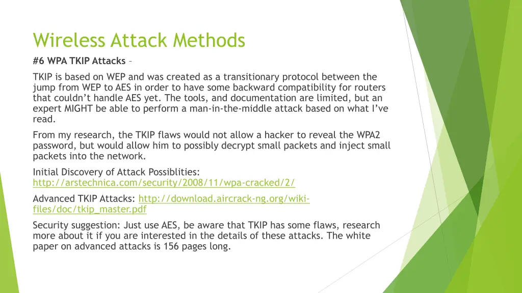 wireless attack methods 6 wpa tkip attacks tkip
