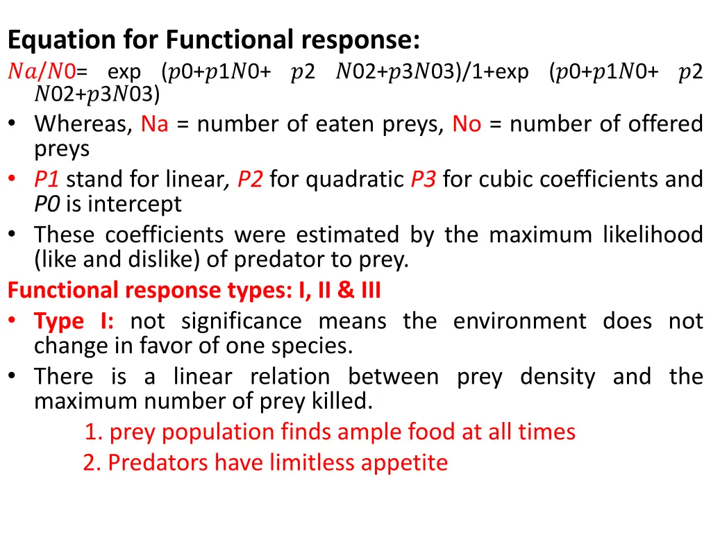 equation for functional response