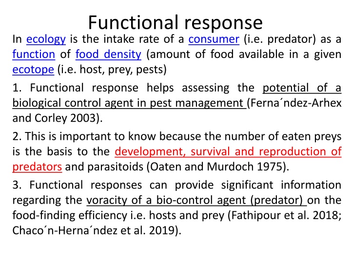 functional response in ecology is the intake rate