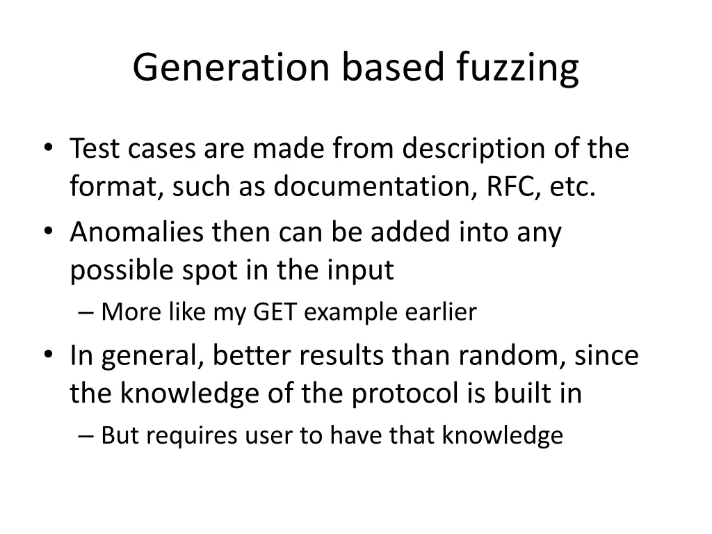 generation based fuzzing