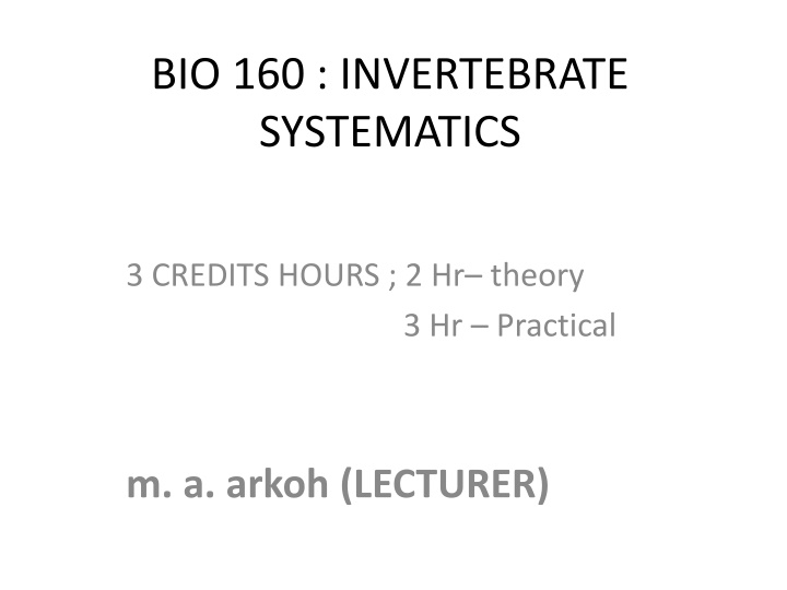 bio 160 invertebrate systematics
