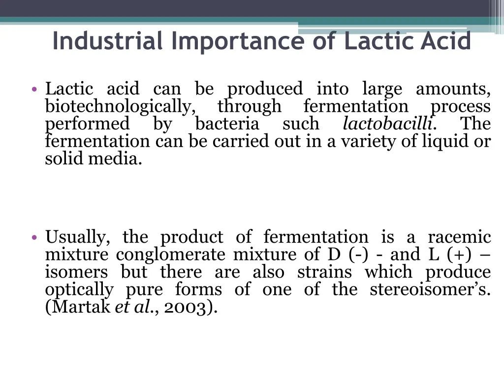 industrial importance of lactic acid