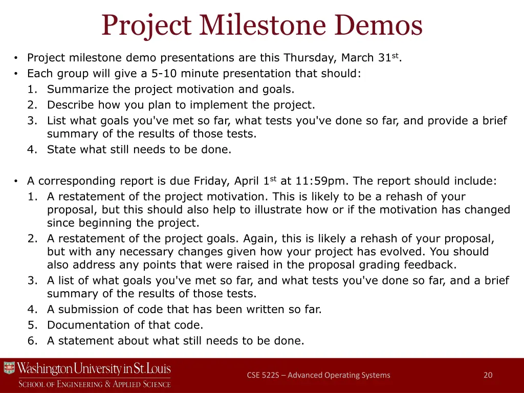 project milestone demos