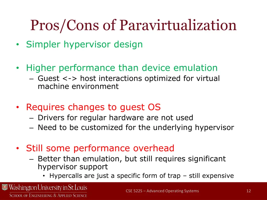 pros cons of paravirtualization