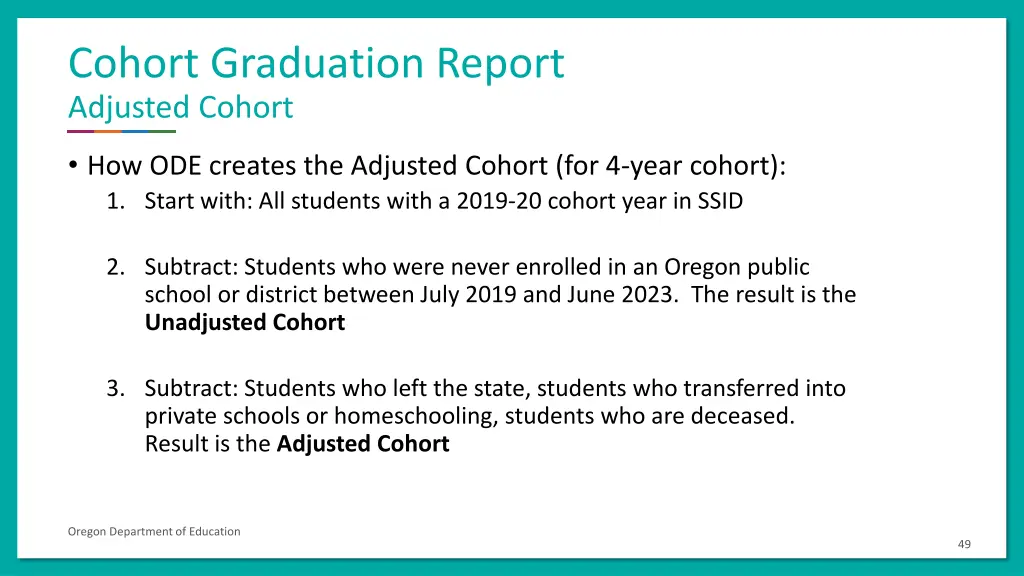 cohort graduation report adjusted cohort