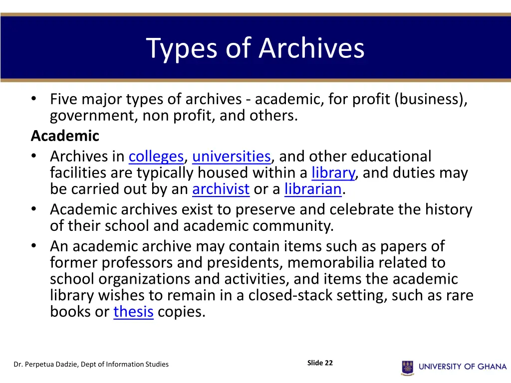 types of archives