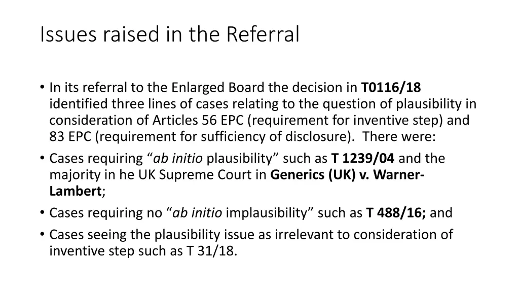issues raised in the referral