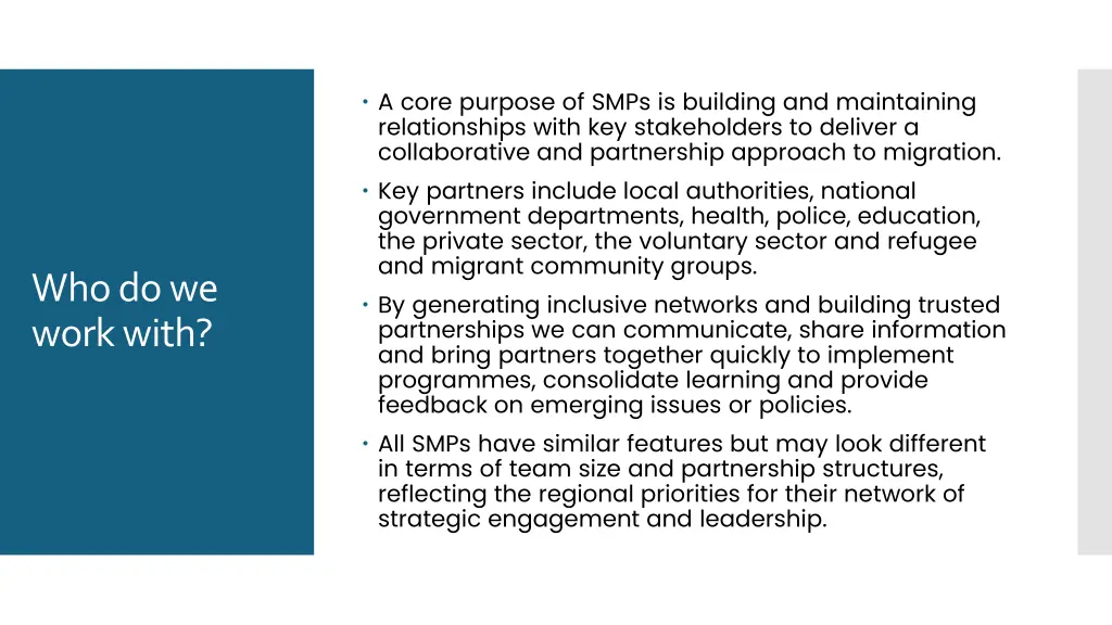 a core purpose of smps is building