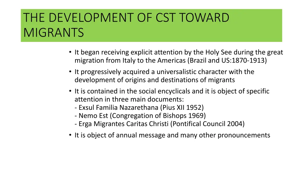 the development of cst toward migrants