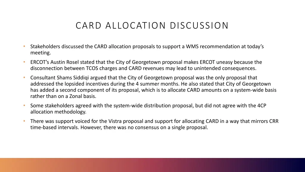 card allocation discussion