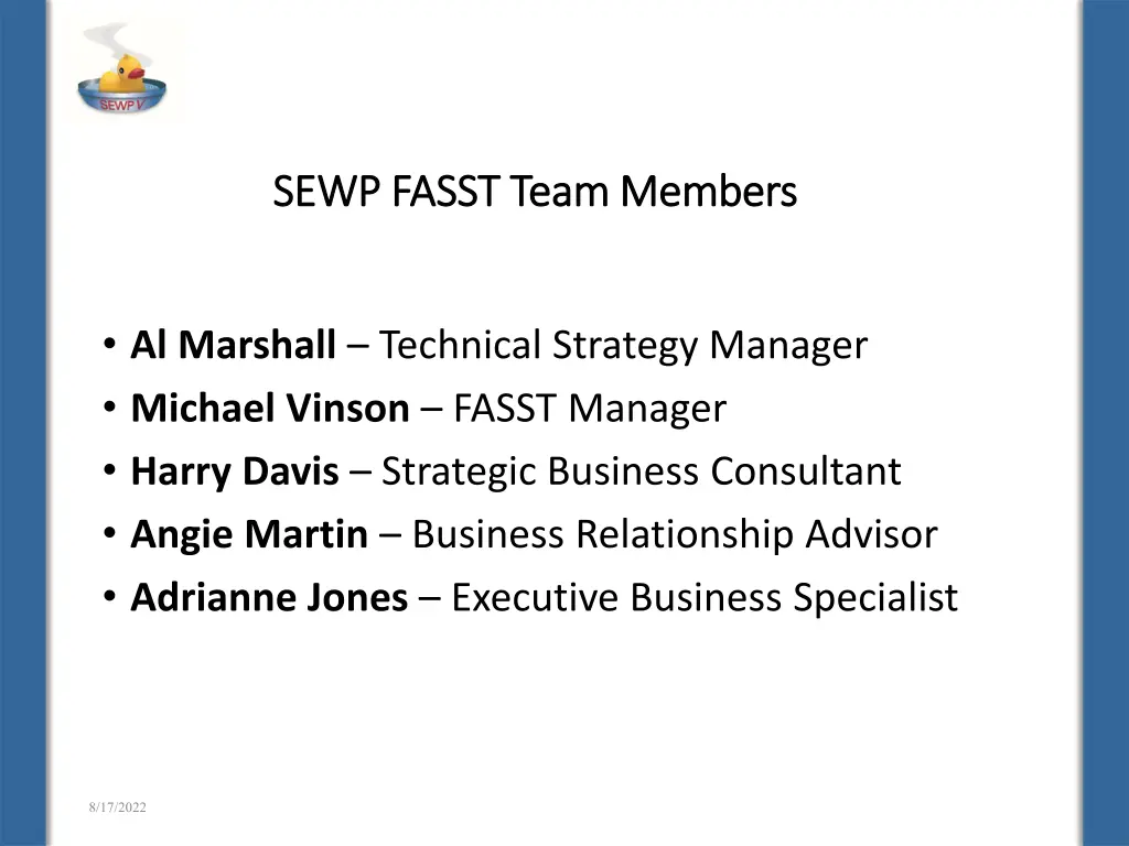 sewp fasst team members sewp fasst team members