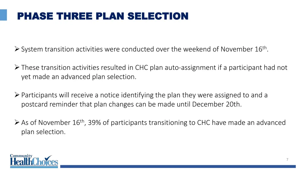 phase three plan selection phase three plan