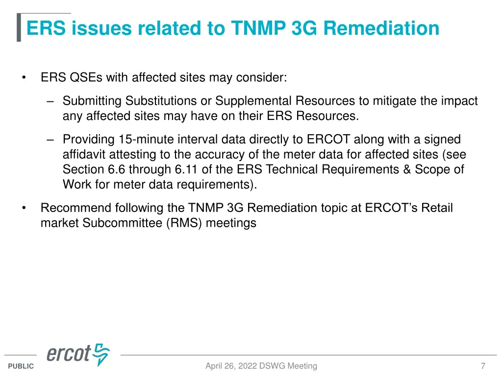 ers issues related to tnmp 3g remediation 1