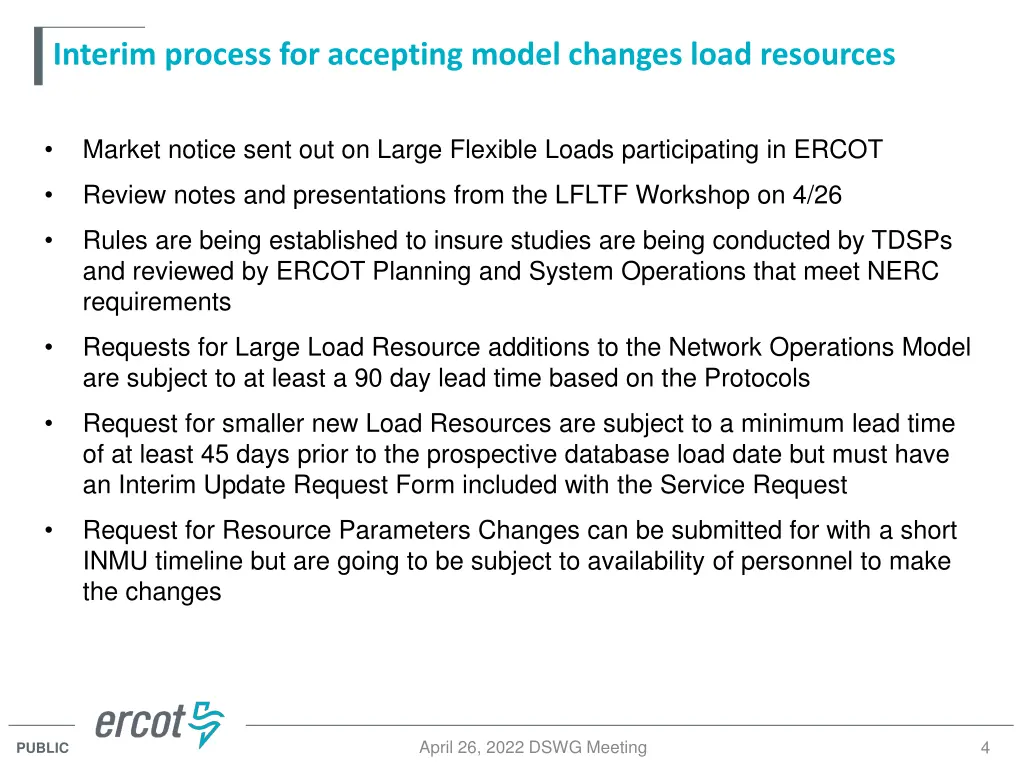 interim process for accepting model changes load