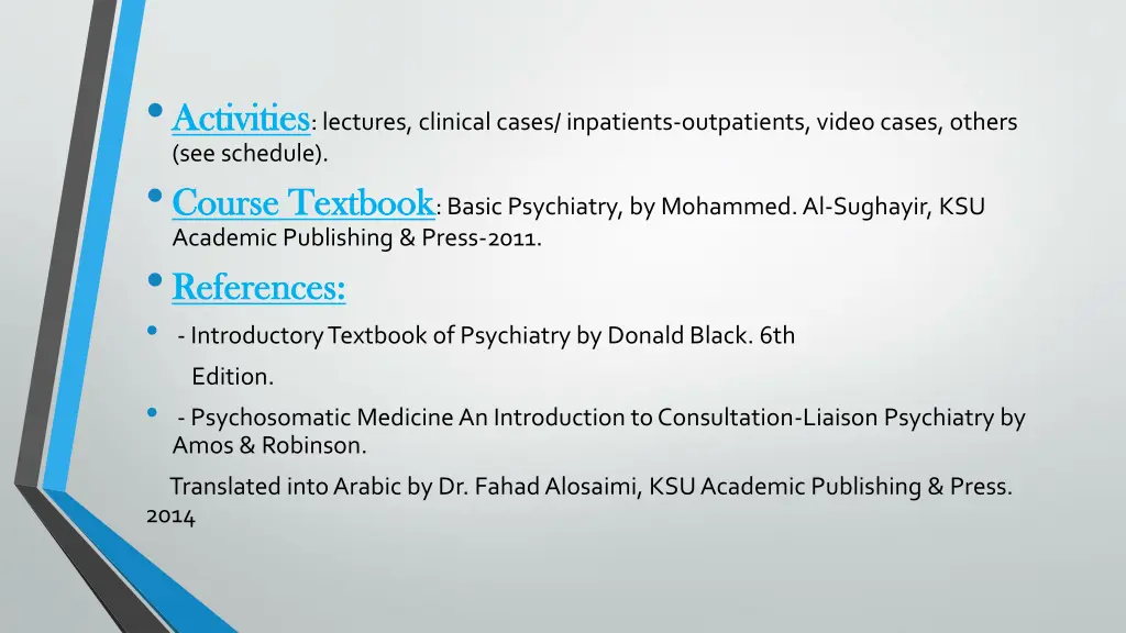 activities activities lectures clinical cases