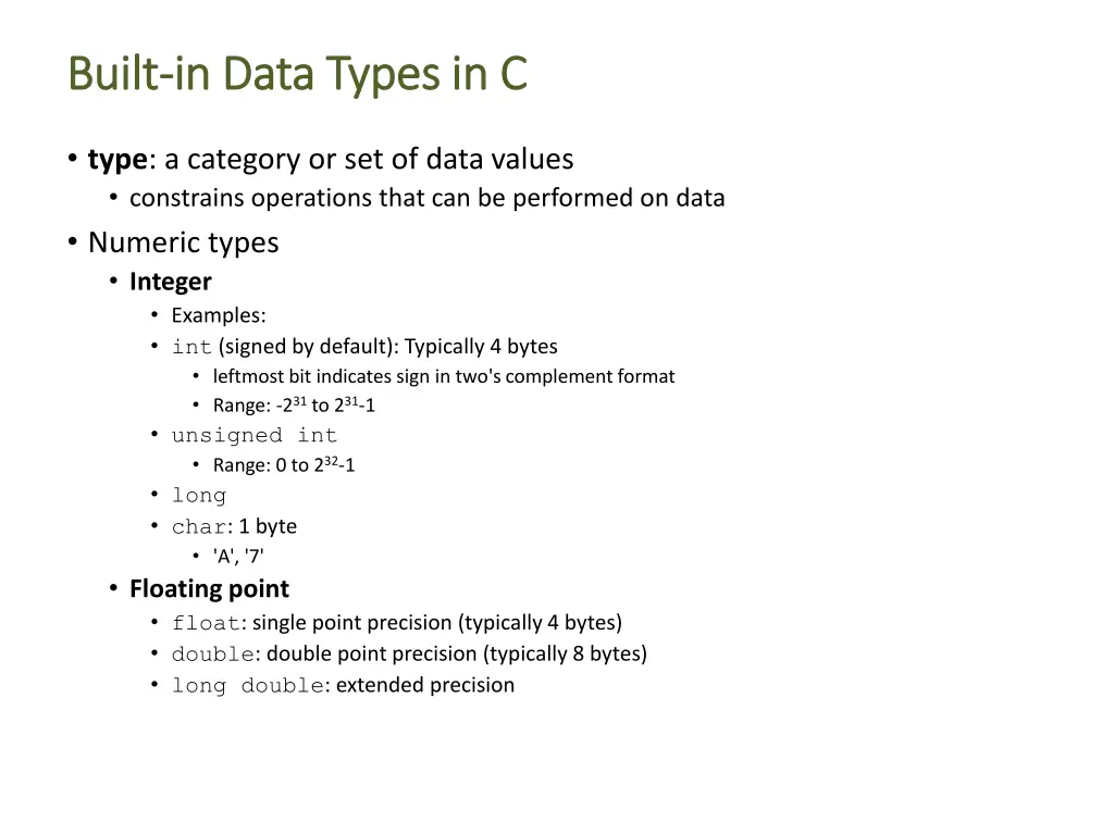 built built in data types in c in data types in c
