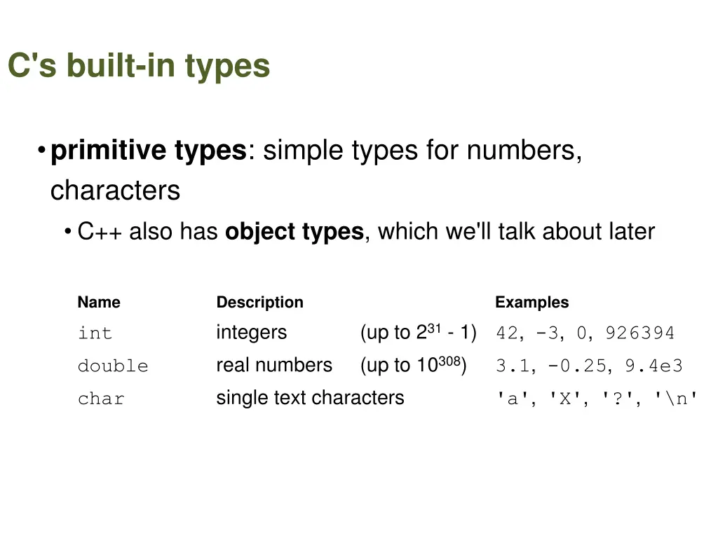 c s built in types